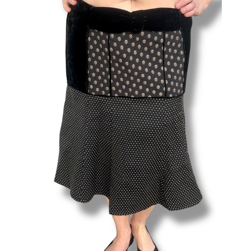 Nanette Lepore Black Velvet Jacquard Polka Dot Skirt dark academia goth